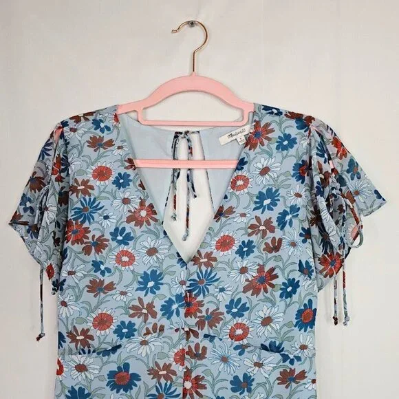 MADEWELL Open Back Dress size 0 XS WILDFLOWER GARDEN BLUE FLORAL Spring Summer - Picture 5 of 12